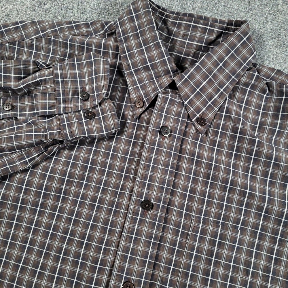 Canali Button Up Dress Shirt Mens Size M Brown Check Long Sleeve Made in Italy